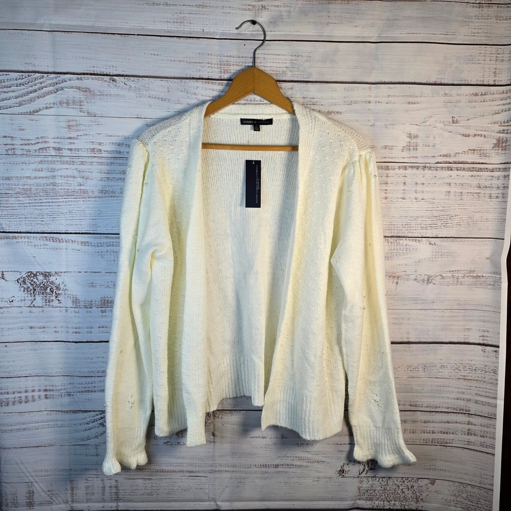 NWT Adrienne Vittadini‎ Ivory Knit Cardigan XL Pearl Detail Soft Cozy